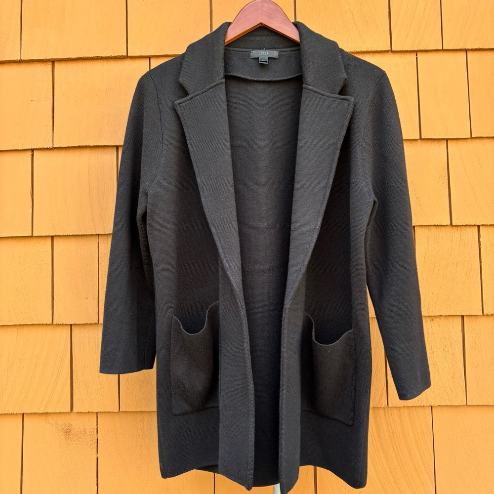 J CREW | Black Open Front Wool Transitional Sweater Blazer Cardigan | Size M